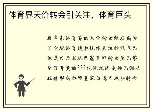 体育界天价转会引关注，体育巨头